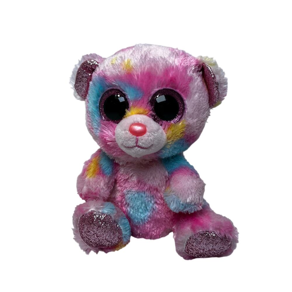 ty Beanie Boos FRANKY bear 2019 Tysilk series rainbow tie dye pink glitter eyes